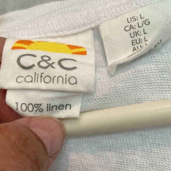 C & C California Linen Semi Sheer Lightweight Henley Top White Womens Large - Picture 8 of 14
